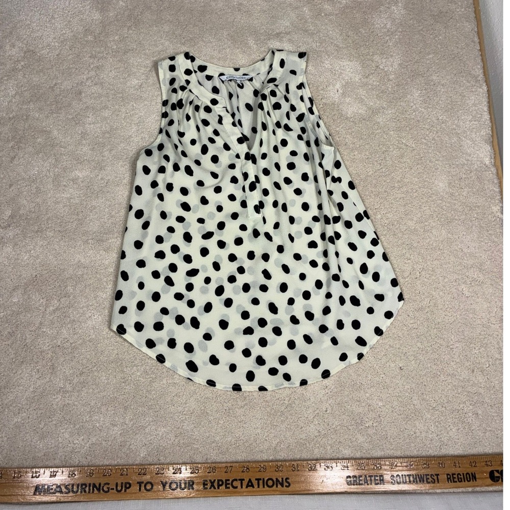 41 Hawthorn Womens Small Petite Polka Dot Sleeveless Blouse Cream Black